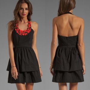 Shoshanna | Red Beaded Allegra Tiered Halter Dress in Black 10